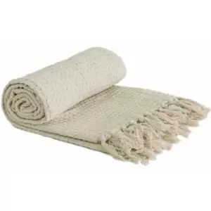Image of Throw Blanket Sofa Bed Throwover 100% Cotton Recycled Honeycomb Ivory 90x100"
