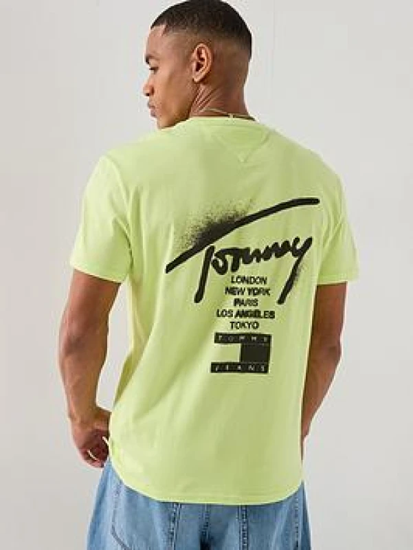 Image of Tommy Jeans Back Flag Logo T-Shirt - Green Male L
