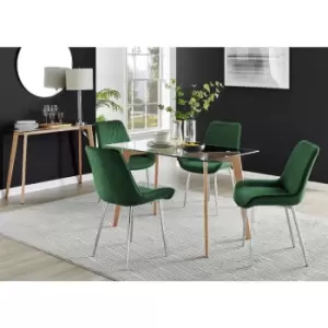 Image of Furniturebox UK - Furniturebox Malmo Rectangular Glass and Wooden Leg Modern Industrial Dining Table & 4 Green Pesaro Silver Leg Velvet Chairs