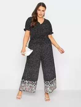 image of Yours V-Neck Border Jumpsuit - Black, Size 18, Women