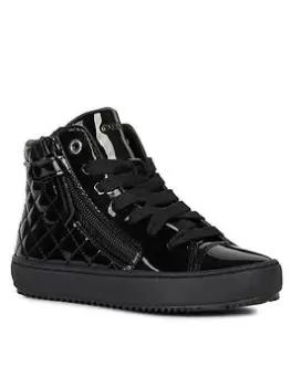 Image of Geox Girls Kalispera Lace Up Patent High Top School Shoe, Black, Size 1 Older