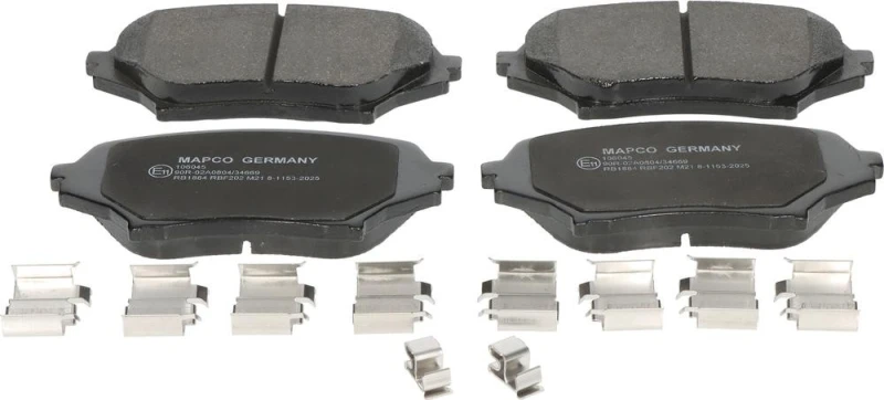 Image of MAPCO 106045 Brake pad set Front Axle, with acoustic wear warning, with accessories, with anti-squeak plate Brake Pad Set,disc brake (402)