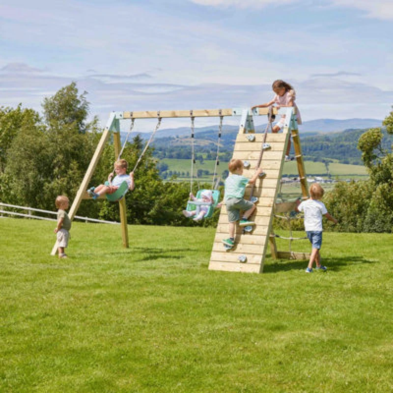 Image of Rebo Premium Double Garden Swing With Up And Over Wall For Kids And Baby - Mint Green