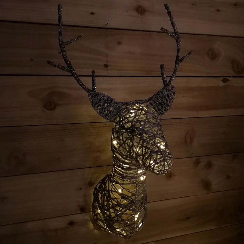 Image of 55x69cm Warm White 20 LED Christmas Stag Wall Hanging Xmas Decoration