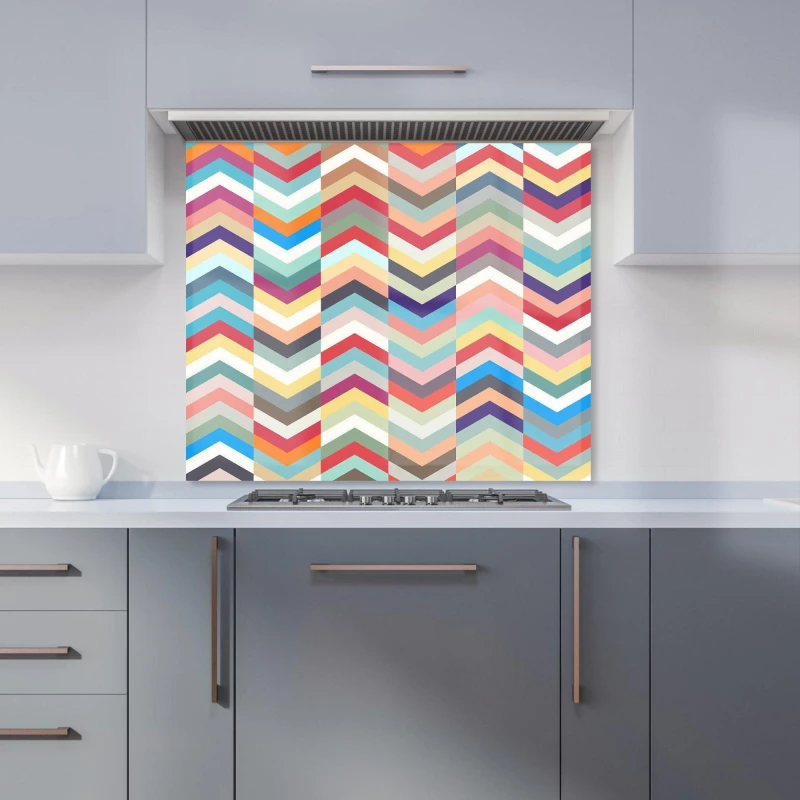 Image of Warren Reed - Designer Geometric Multi Colored Chevron Pattern Kitchen Splashback in Red Size: 700mm x 650mm Red Unisex 700mm x 650mm