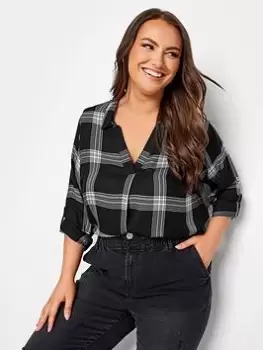 Image of Yours Viscose Overhead Check Shirt Mono Check, Black, Size 16, Women