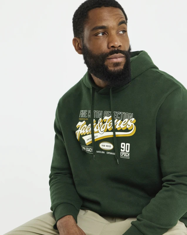 Image of jack & jones Jack & Jones Graphic Logo Hoodie Dark Green - JACK & JONES - Size: 2XL(53) Dark Green Male 2XL(53) JE11404