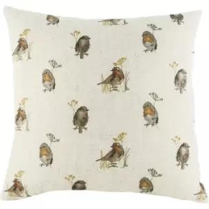 Image of Evans Lichfield Oakwood Robin Repeat Print Cushion Cover (One Size) (Off White/Brown/Orange)