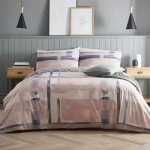 image of Drift Forward Grando Abstract Brush Strokes Print Reversible Eco-Friendly Duvet Cover Set, Blush, Double