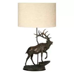 Image of Table Lamp Large Statuette Oval Natural Hessian Shade Bronze Patina LED E27 40w
