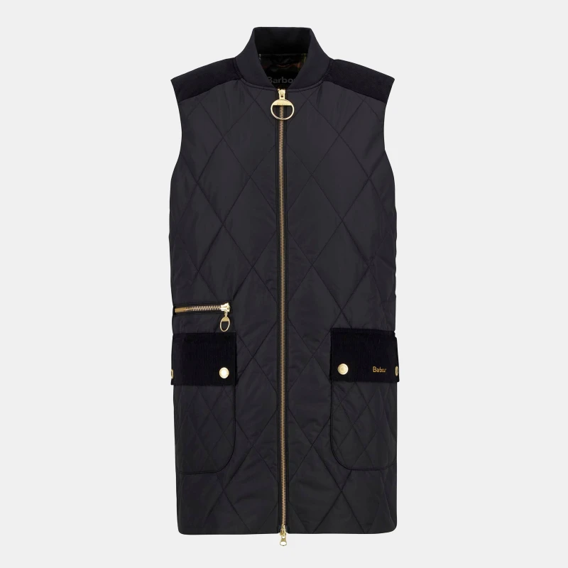 Image of Barbour Womens Lydia Diamond Quilted Sleeveless Gilet Black/Tartan female 12 (M)