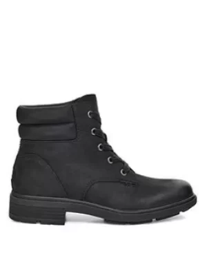 Image of UGG Harrison Lace Ankle Boot, Black Leather, Size 7, Women