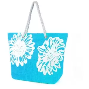 image of Womens/Ladies Floral Print Woven Summer Handbag (One Size) (Turquoise) - Turquoise