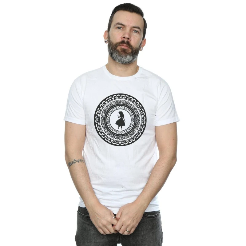 Image of Disney Men Alice In Wonderland Circle T-Shirt in White Size: Small White S Male 5057736321607