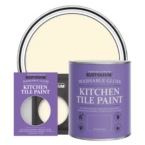 image of Rust-Oleum Kitchen Tile Paint, Gloss Finish - CLOTTED CREAM - 750ml