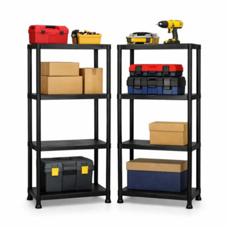 Image of 2X Oypla 4 Tier Black Plastic Heavy Duty Shelving Racking Storage Unit