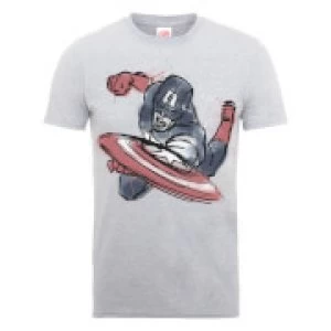 Image of Marvel Avengers Assemble Captain America Spray T-Shirt - Grey - L - White