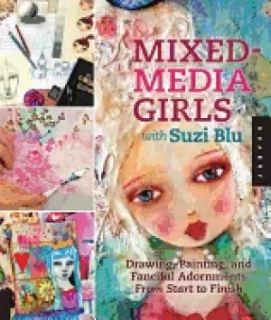Image of mixed media girls with suzi blu drawing painting and fanciful adornments fr