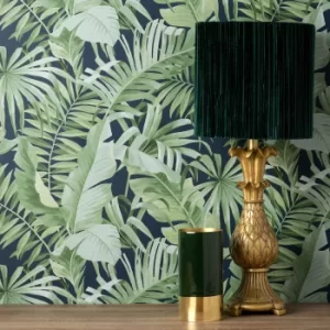 Image of Tropical Navy Maui Wallpaper Navy