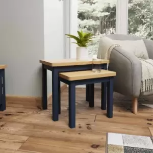 Image of Rye Two Tone Oak & Blue Nest Of 2 Tables