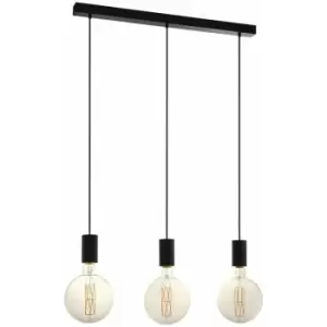 Image of Pendant Ceiling Light 3 Bulb In Line Design Colour Black Bulb E27 3x40W