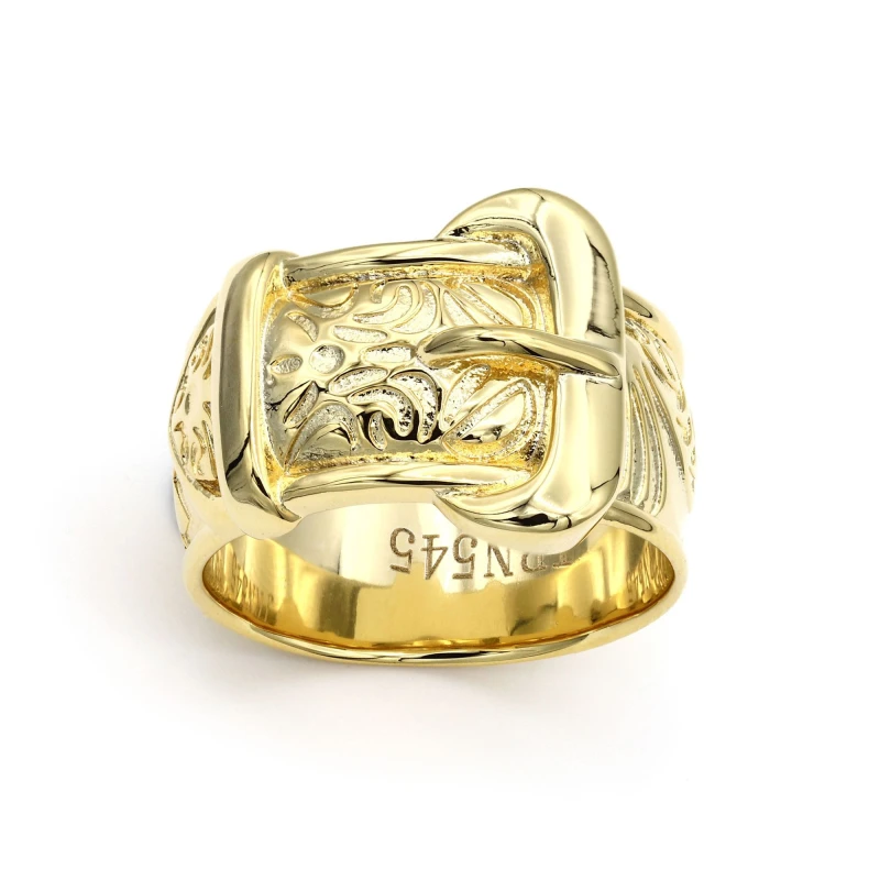 Image of Jewelco London Mens Flash-plated Solid Brass Single Buckle Ring 16mm Size V - BRN545 Gold