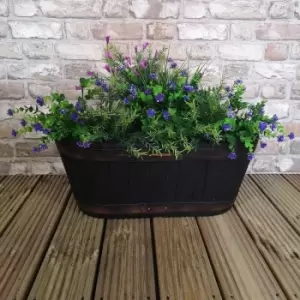 image of Oakwood Black Wooden Effect Garden Barrel Trough Planter 57.5cm W