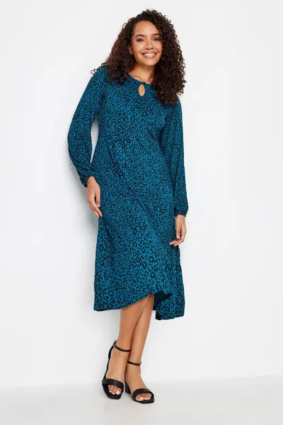 image of M&Co Petite Animal Print Midi Dress Blue