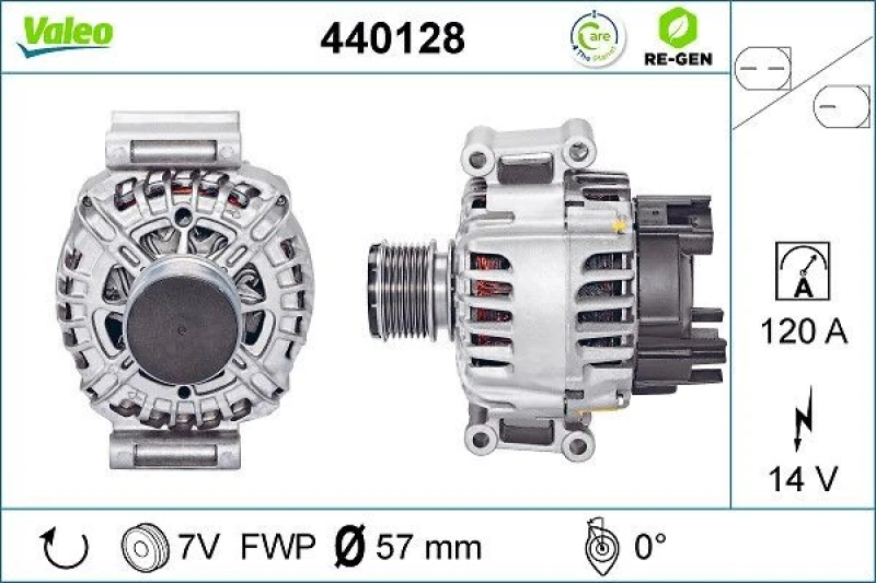 Image of VALEO 440128 Generator Alternator Charging Current: 120A, Voltage: 14V, REMANUFACTURED PREMIUM Alternator (4)
