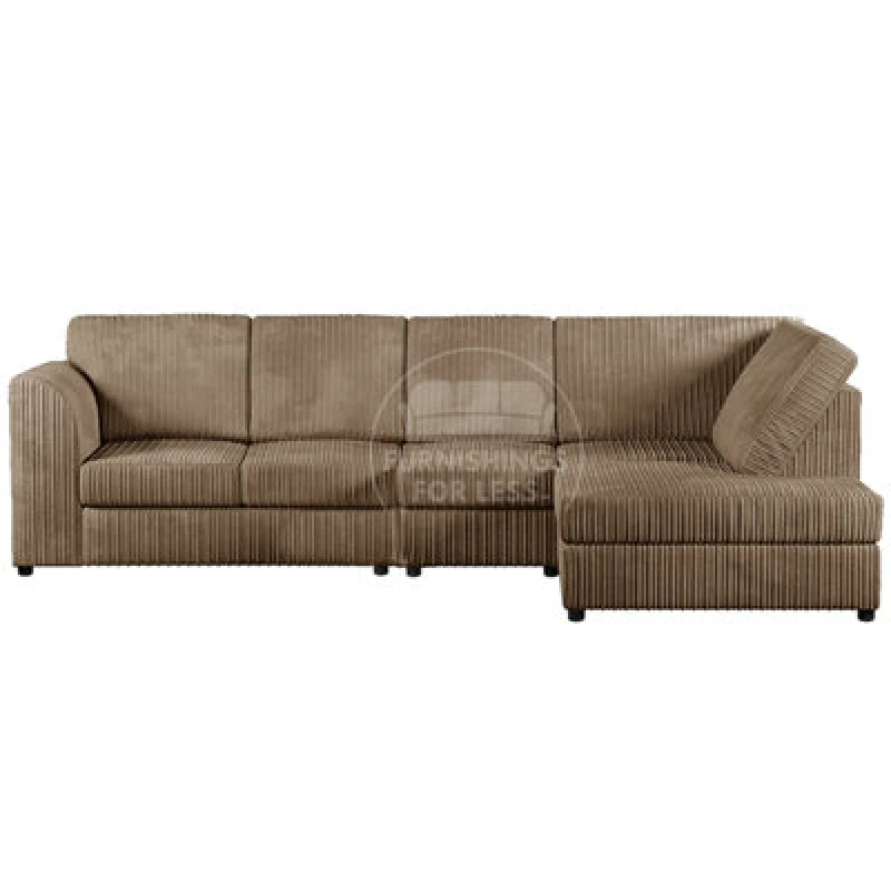 Image of Furnishings For Less UK Luxor Coffee Jumbo Cord Large 5 Seater Corner Sofa Long Right Hand Facing - Full Back