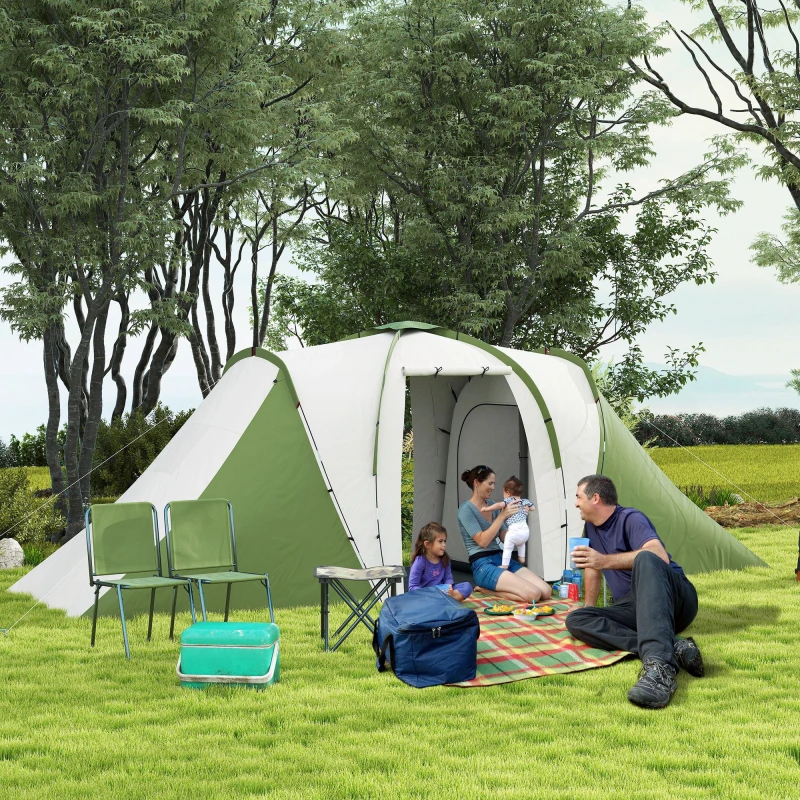 Image of OUTSUNNY 4-6 Man Camping Tent with 2 Bedroom & Living Area in Green Green Unisex