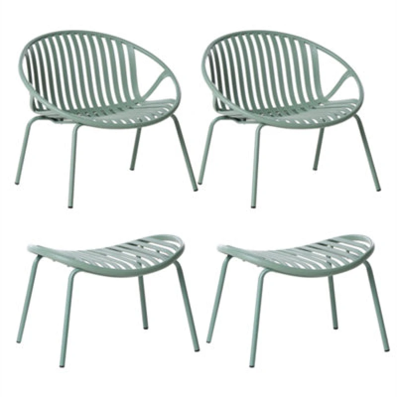 Image of Beliani Set Of 2 Garden Chairs Casperia With Footstool Green