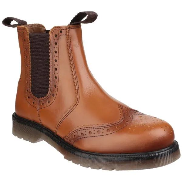 Image of Amblers Mens Dalby Pull On Brogue Boots 24280-40039-10 Colour: Tan