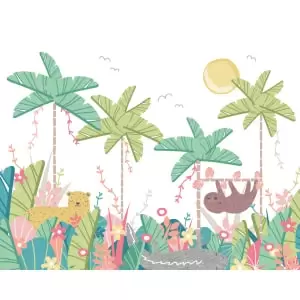 Image of Jungle Animals Pale Green Wall Mural - 3.5m x 2.8m