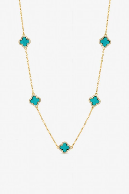 Image of Jon Richard Womens Gold Plated & Turquoise Station Clover Necklace Gold Female One Size