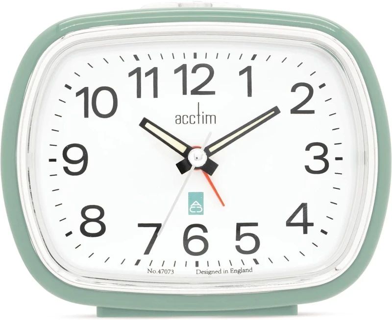 Image of Acctim Camille Analogue Alarm Clock Quartz Luminous Hands Chrome Bezel in Pale Green Pale Green Unisex