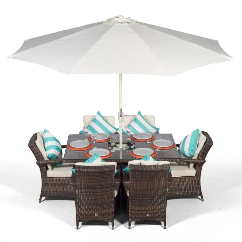 Image of Thats Furniture Arizona Rectangle 6 Seat Rattan Dining Set Ice Bucket Drinks Cooler in Brown Brown Unisex