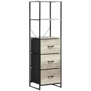 image of HOMCOM Industrial Storage Cabinet With 2 Open Shelves And 3 Foldable Fabric Drawers Grey