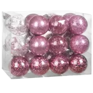 Image of Christmas Tree Baubles 24 Pcs Pink 8cm