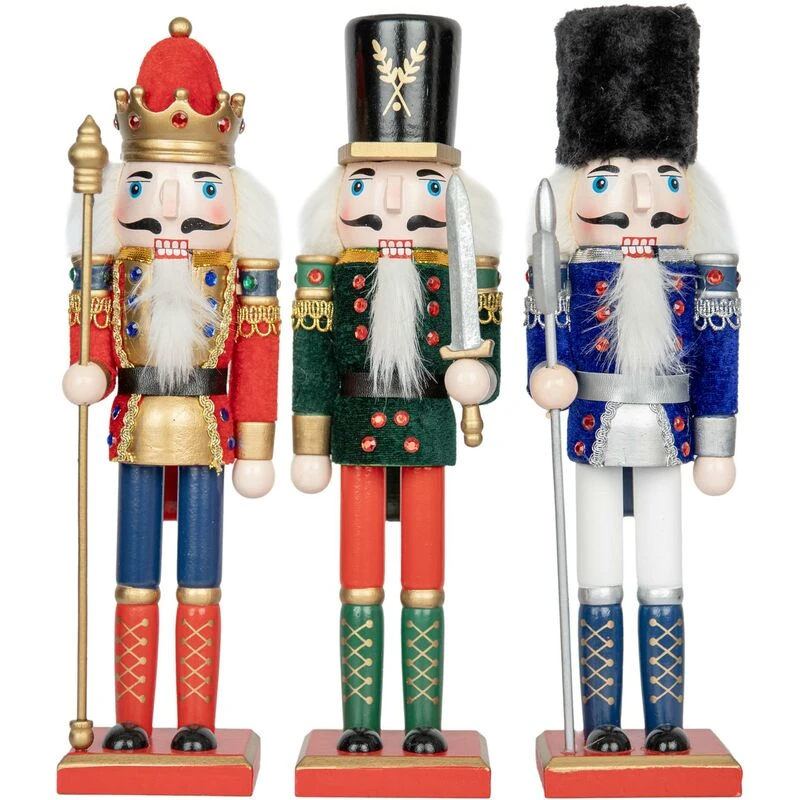 Image of Shatchi 30cm Wooden Nutcrackers Figures Christmas Ornament 3Pcs Set Multi