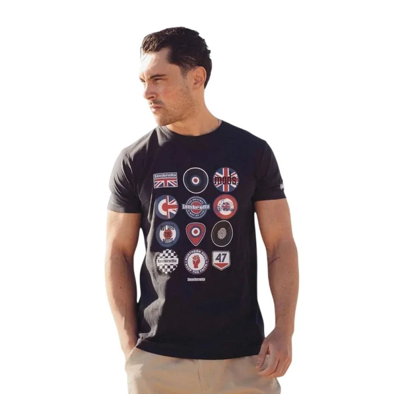 Image of Lambretta Mens Cotton Badge T-Shirt in Navy Size: Large Navy Male L