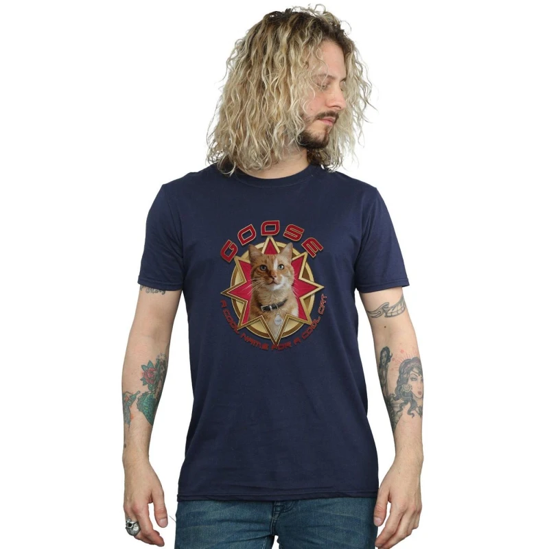 Image of Marvel Marvel Men Captain Goose Cool Cat T-Shirt in Navy Size: Small Navy S Male 5059276001162