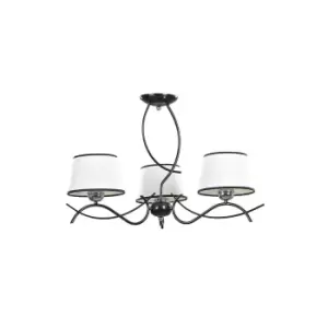Image of Emibig Ramar Black Multi Arm Semi Flush Ceiling light with Fabric Shades, 3x E27