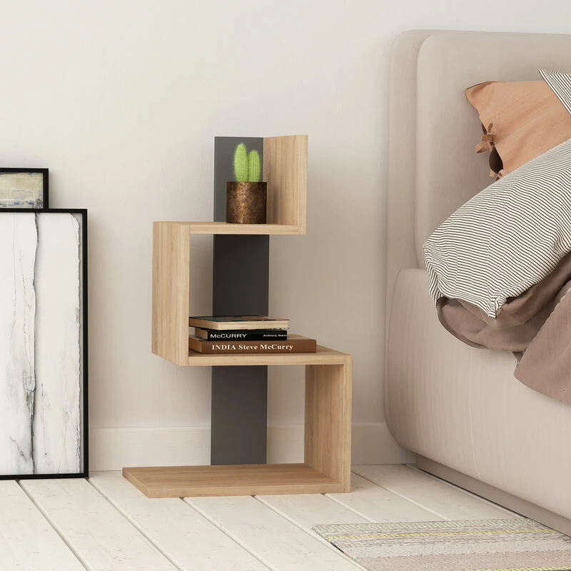 Image of DECORTIE Decortie - Rosie Modern Side End Table Multipurpose With Creativeness h 72cm - Oak / Anthracite Grey - Anthracite Grey M.SH.16411.5
