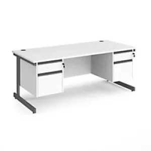 image of Dams International Straight Desk with White MFC Top and Graphite Frame Cantilever Legs and 2 x 2 Lockable Drawer Pedestals Contract 25 1800 x 800 x 72