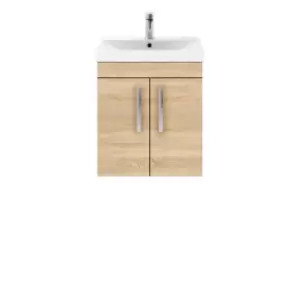 image of Nuie Athena 500 Wall Hung 2-door Vanity & Thin-edge Basin - Natural Oak