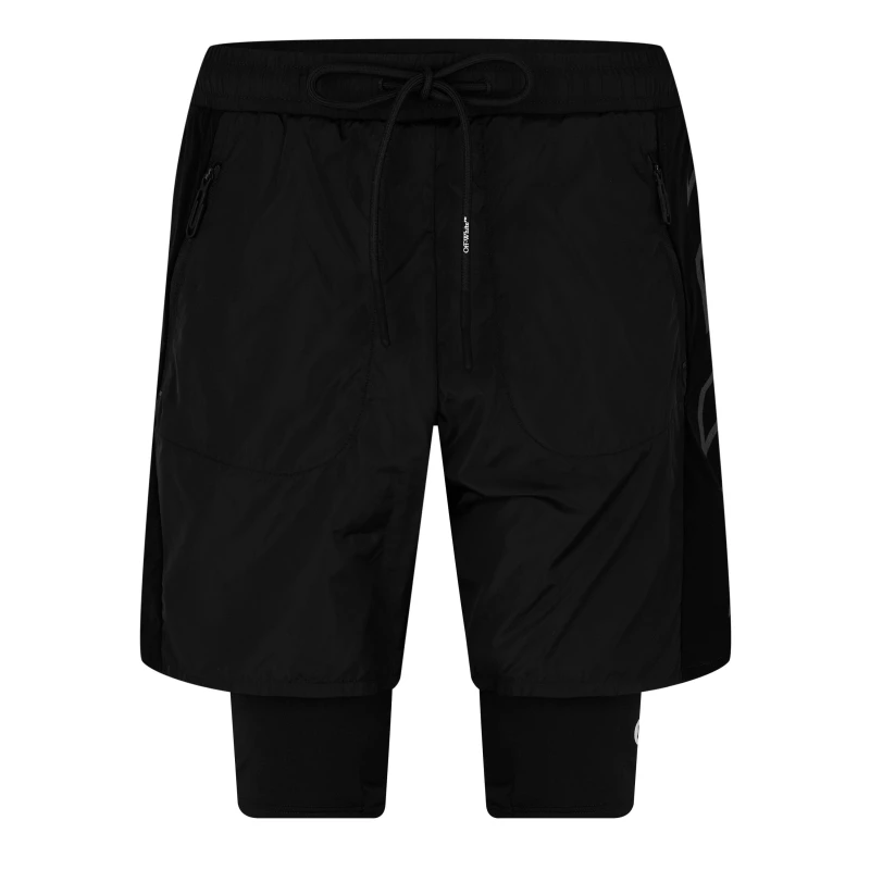 Image of Off White Mens Diag Arrow 2-in-1 Woven Tracksuit Shorts Black Dark Grn male XS (44)