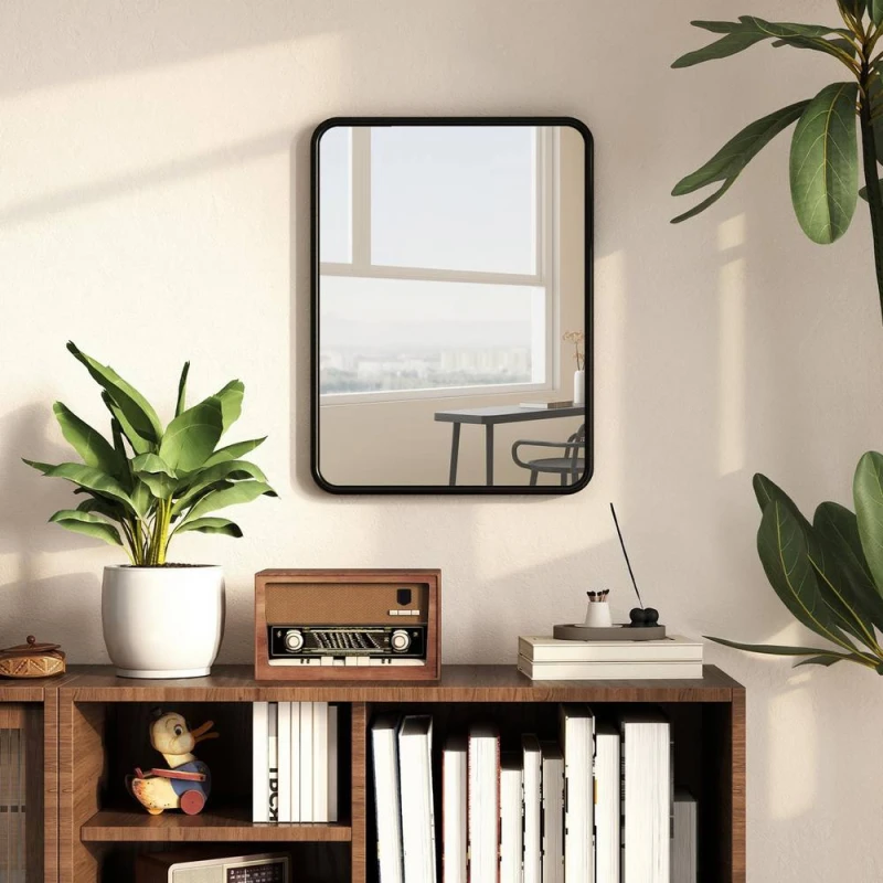 Image of HOMCOM Rectangular Mirror with Metal Frame, Decorative Wall Mirror, Black Size: Large Black Unisex Large
