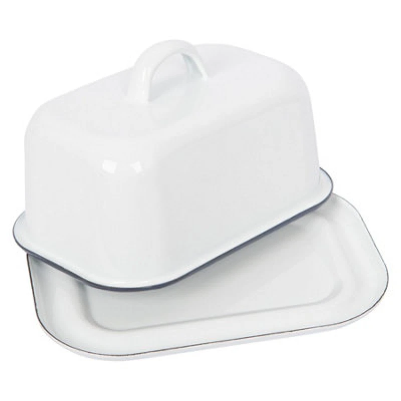 Image of Argon Tableware White Enamel Butter Dish - 18.5Cm X 10Cm - Blue
