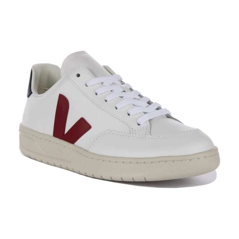 Image of Veja Mens 'V-12 Leather' Leather Trainers in White Size: 8 White Male 8